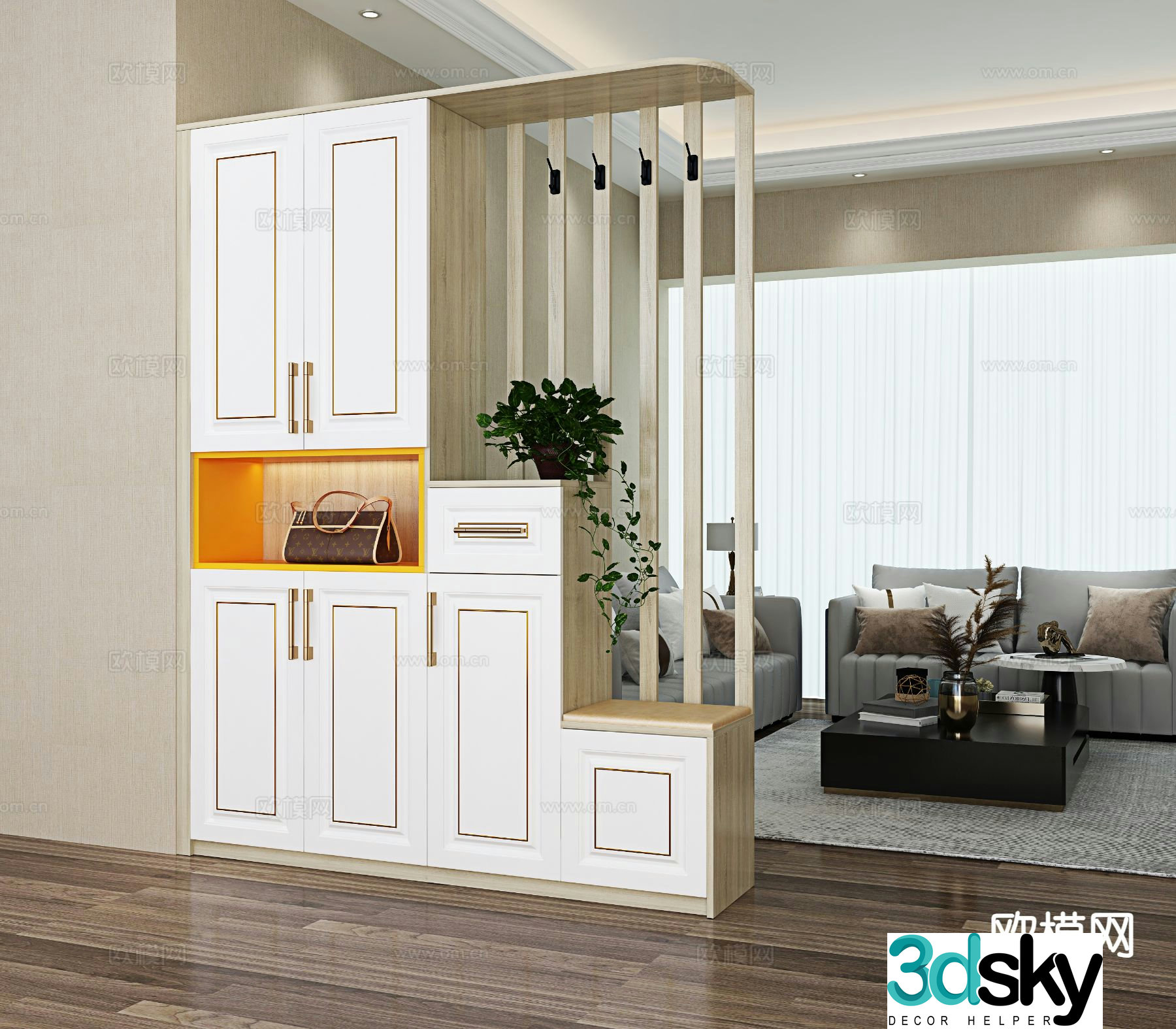 Light luxury entrance cabinet and partition cabinet 3D model