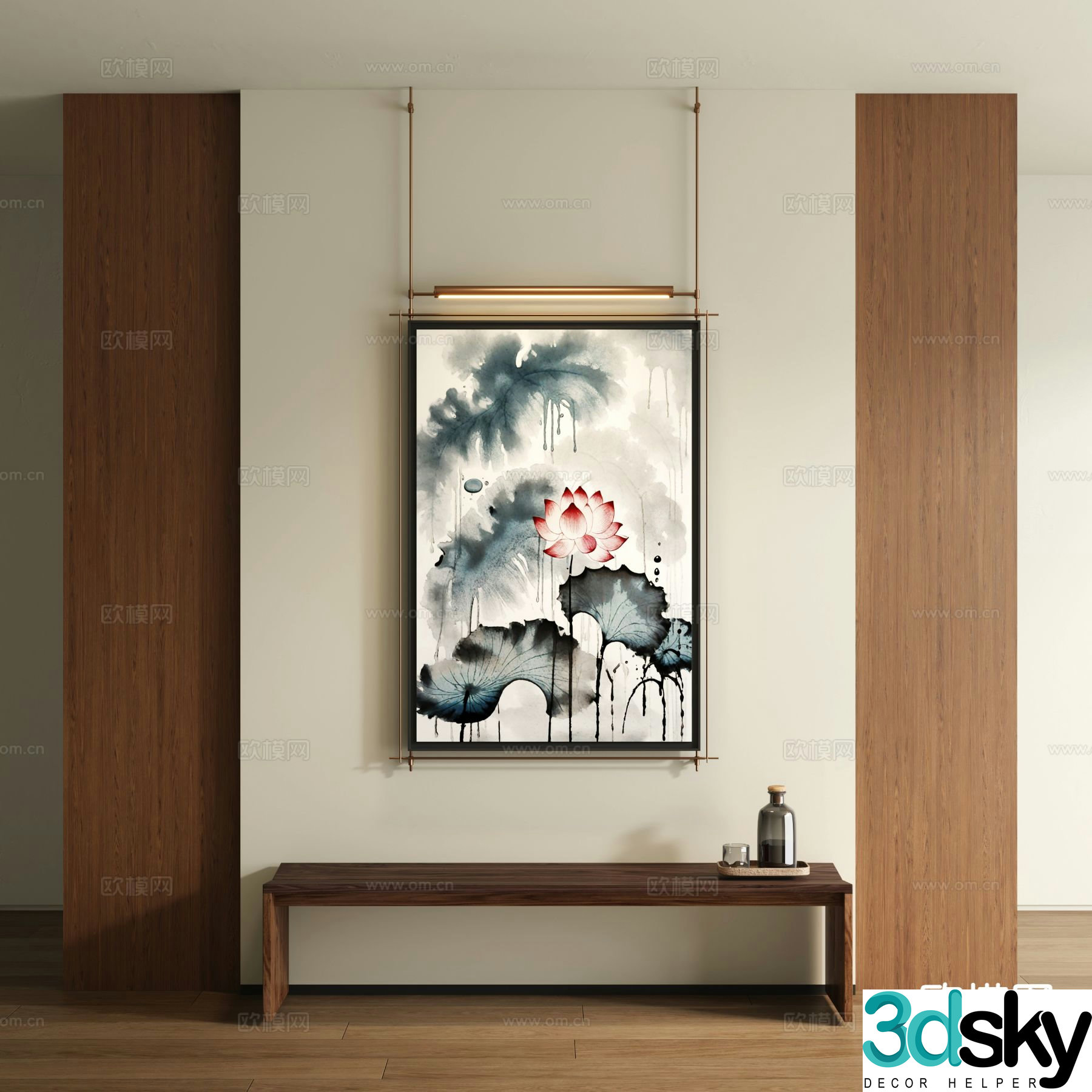 New Chinese style lotus painting decorative painting 3d model