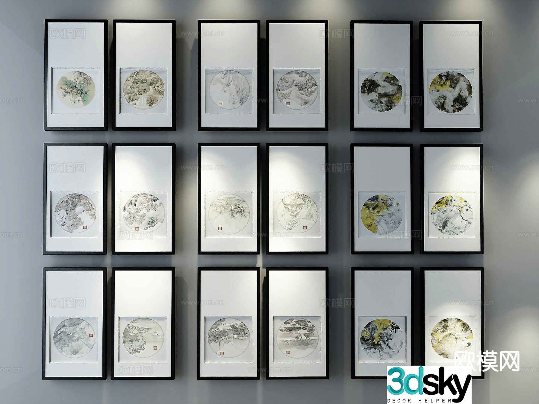New Chinese style decorative painting Zen hanging painting 3D model