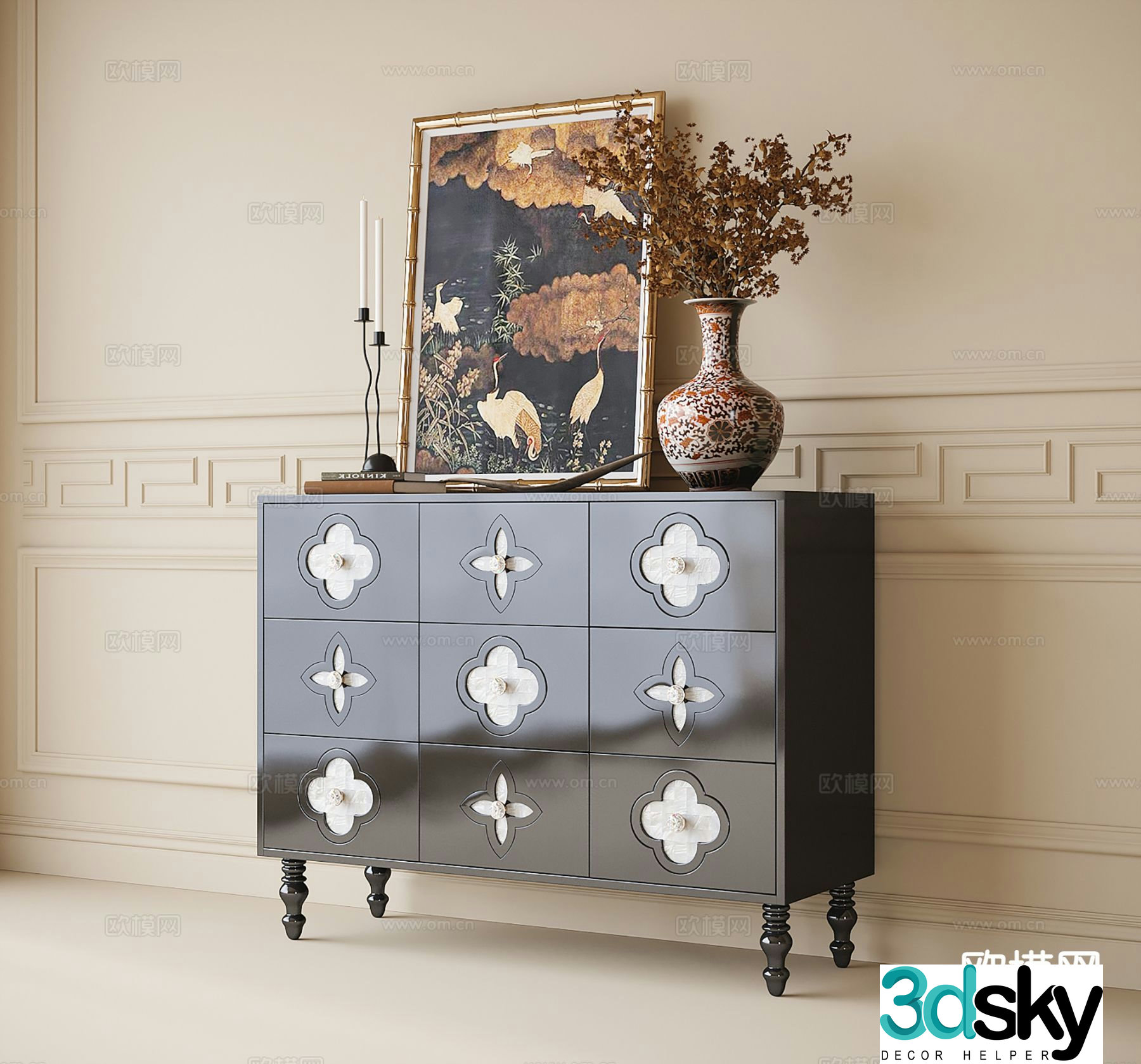 French entryway cabinet 3d model