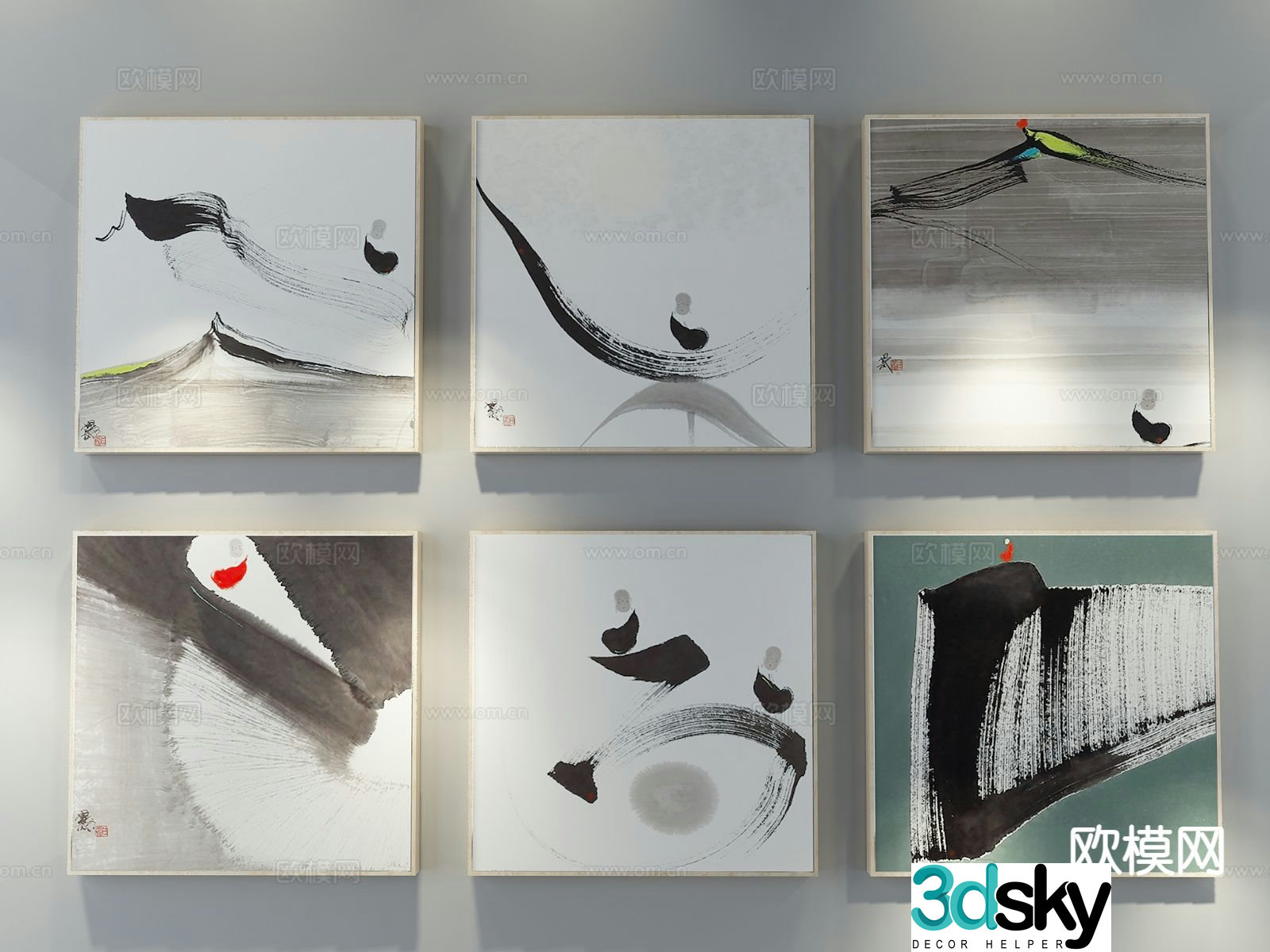 New Chinese style decorative painting hanging painting ink painting 3d model