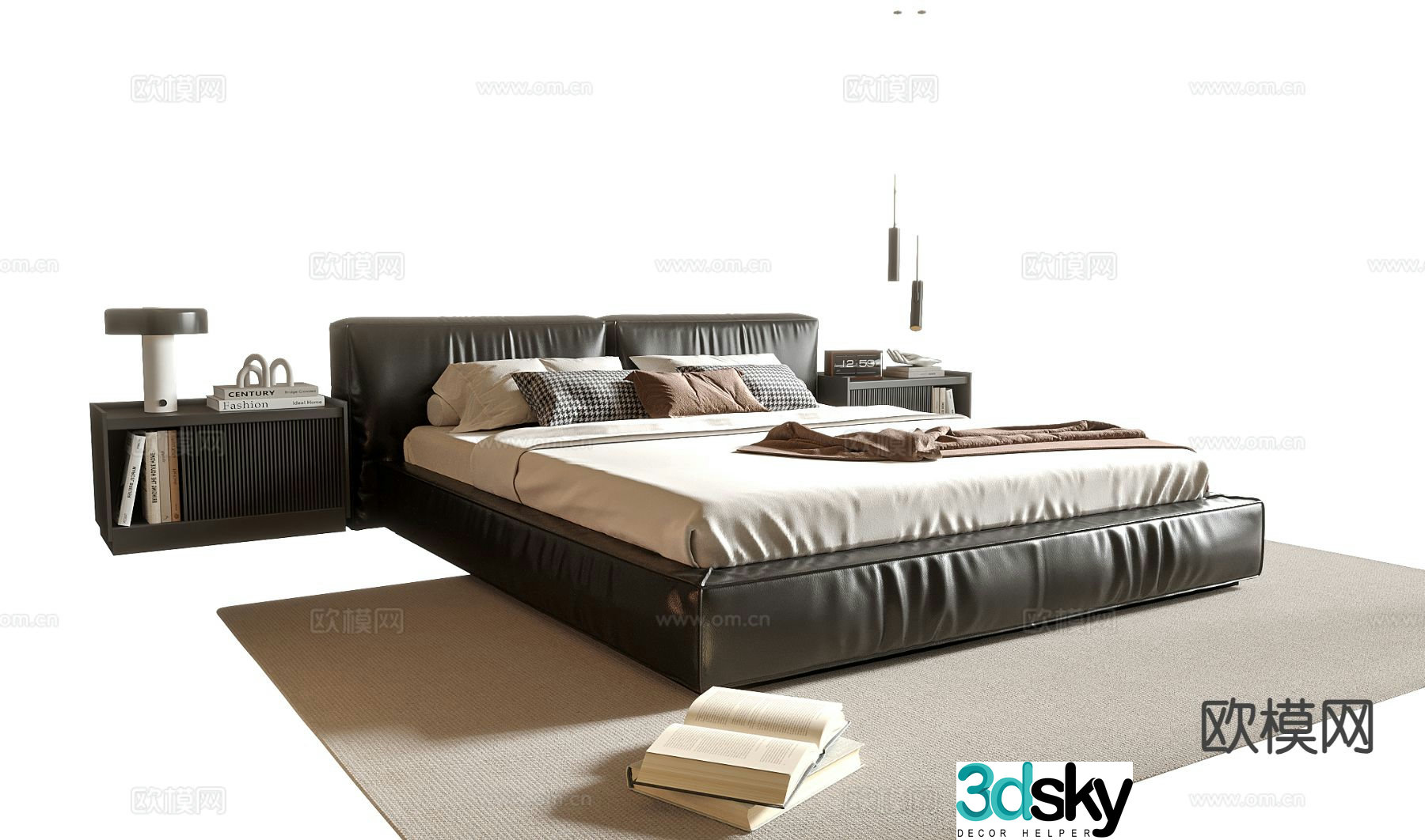 Modern leather double bed 3d model