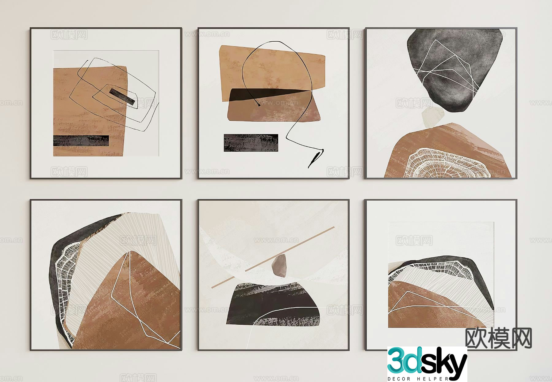 Wabi-sabi hanging painting combination painting abstract painting 3d model