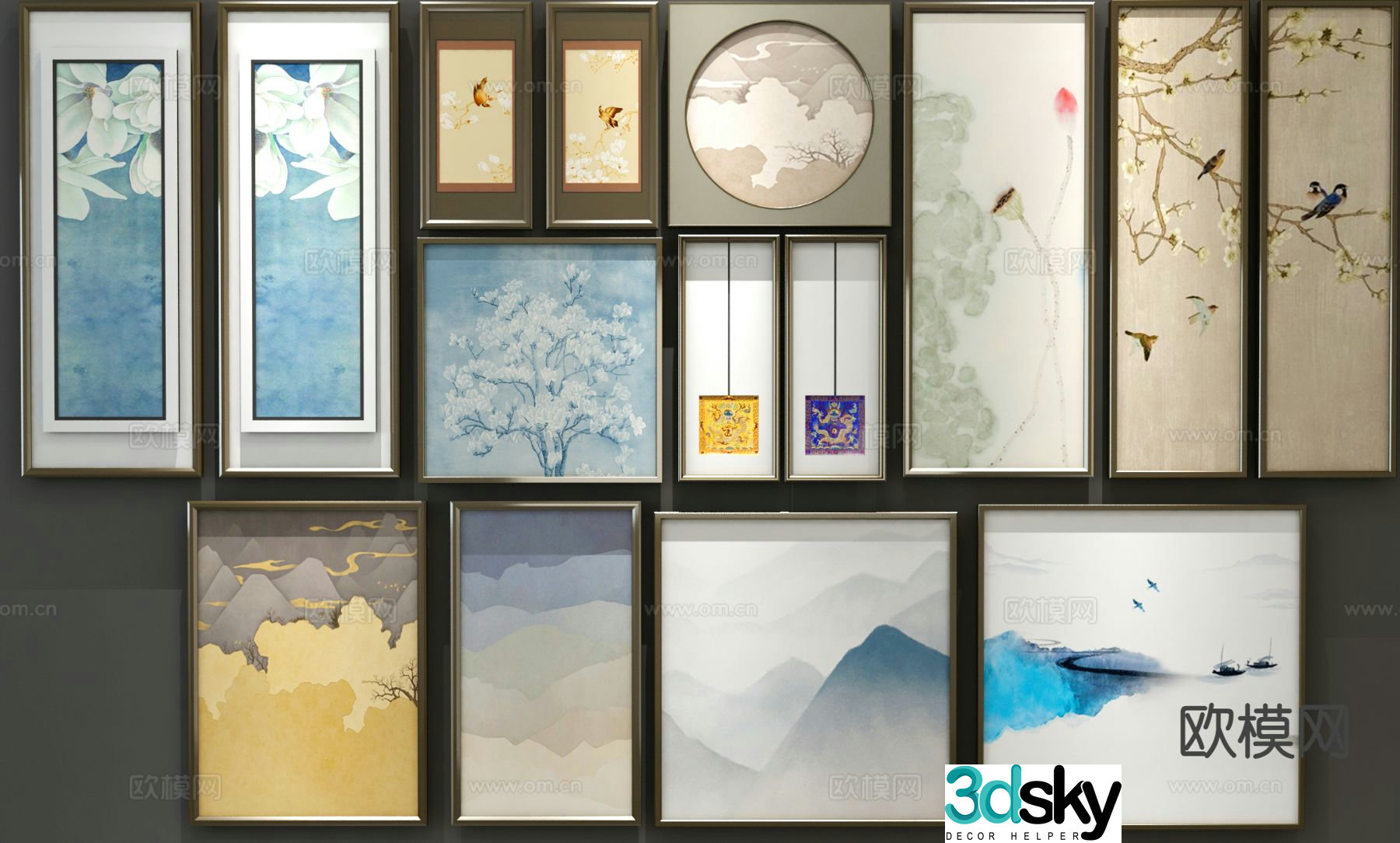 New Chinese style decoration ink painting hanging painting 3d model