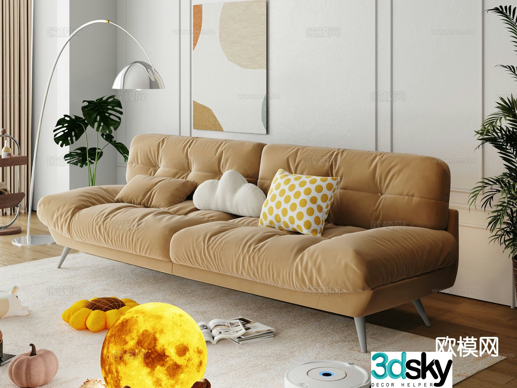 Modern double sofa fabric sofa upholstered sofa 3d model