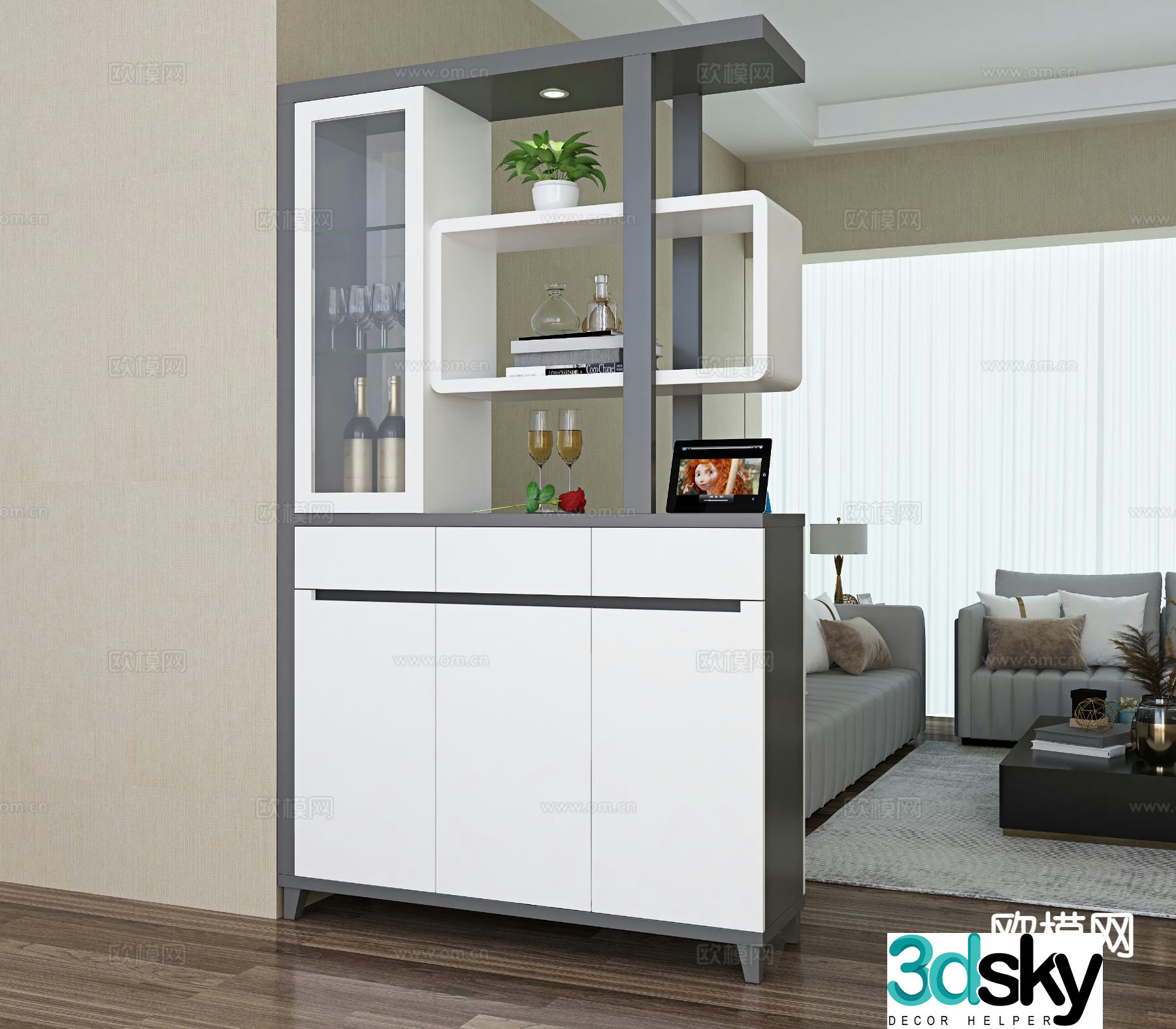 Modern entrance cabinet and partition cabinet 3D model