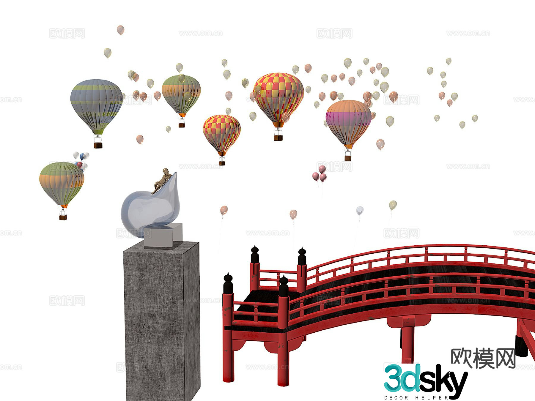 Modern decorations ornaments arch bridge hot air balloon 3D model