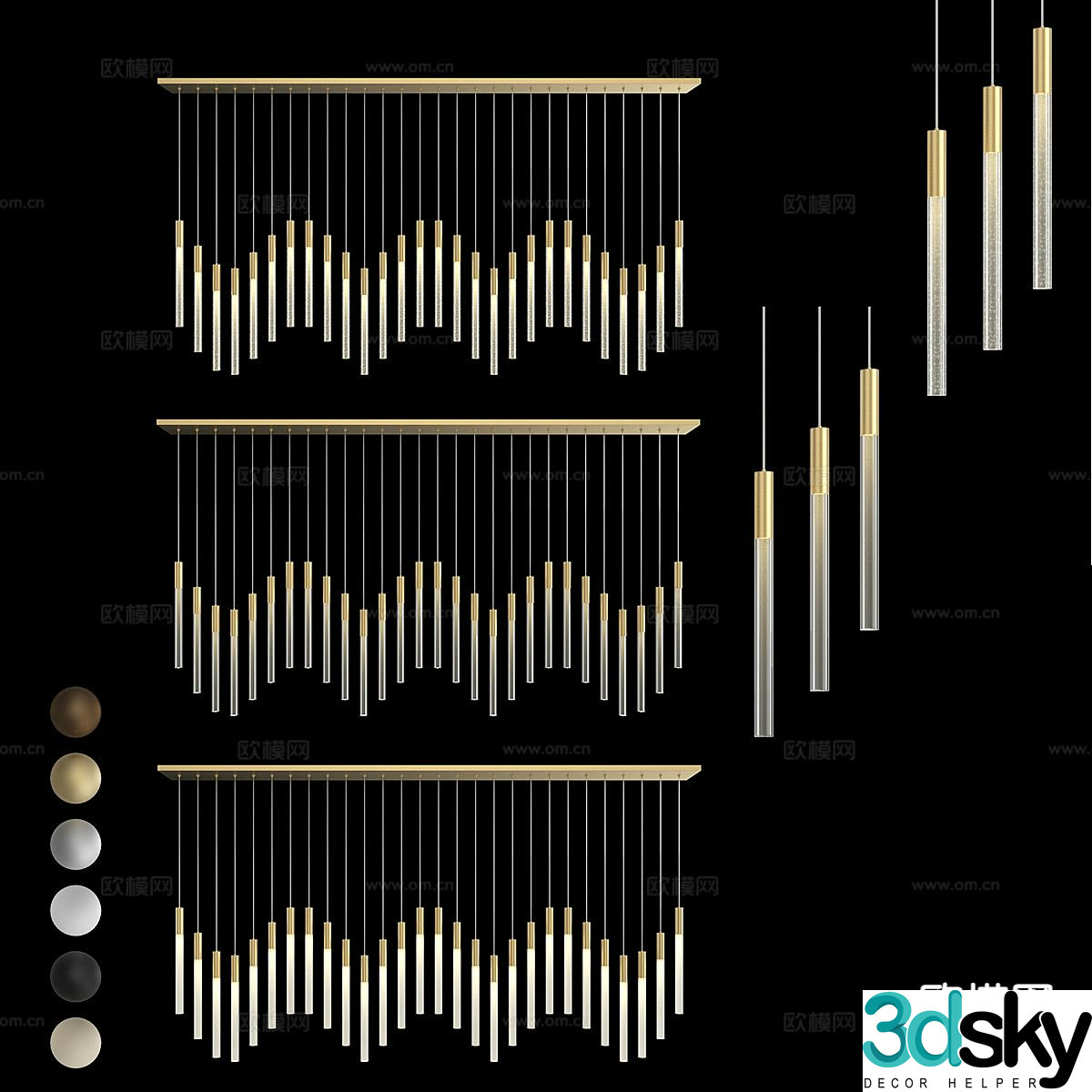 Light luxury decorative lamp long chandelier 3D model