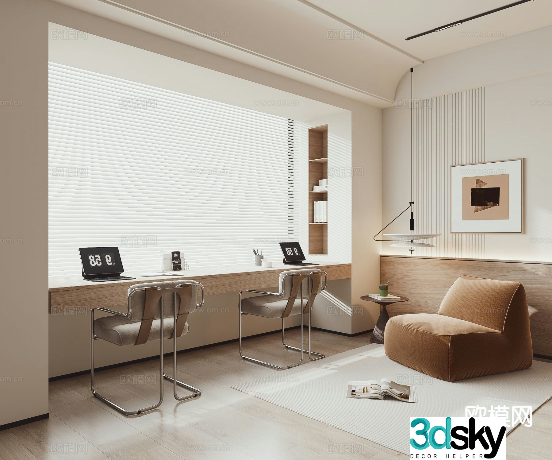 Modern study room 3d model