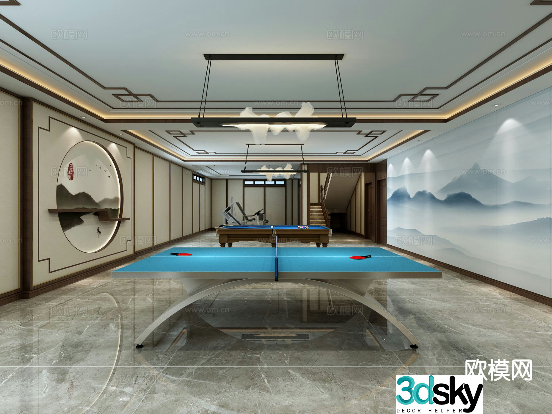 New Chinese style leisure room entertainment room basement 3d model