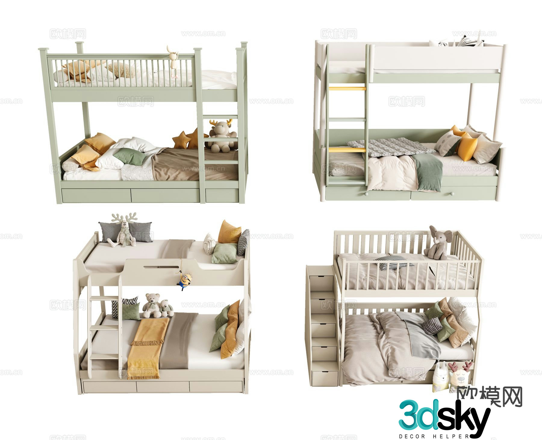 Modern children’s bed bunk bed 3d model