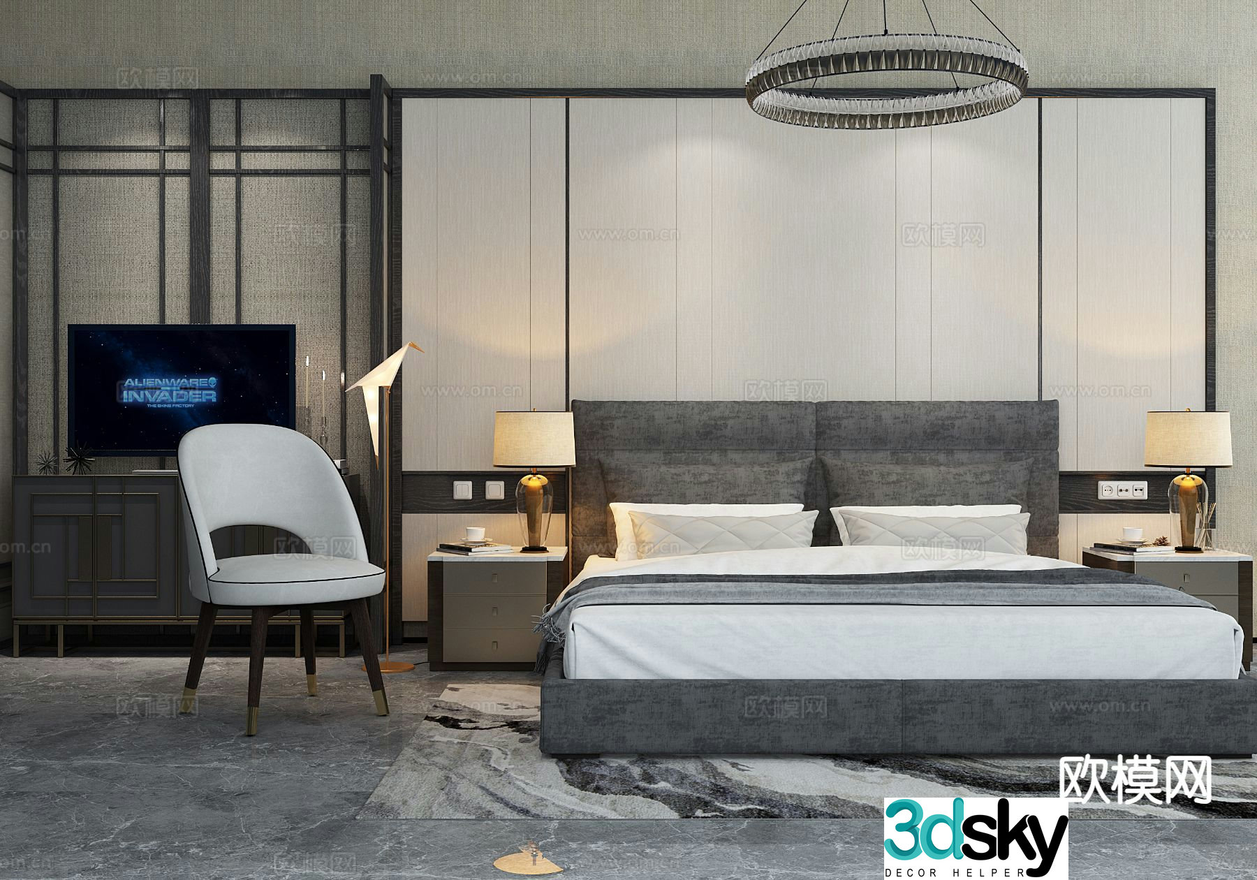 New Chinese style double bed 3d model