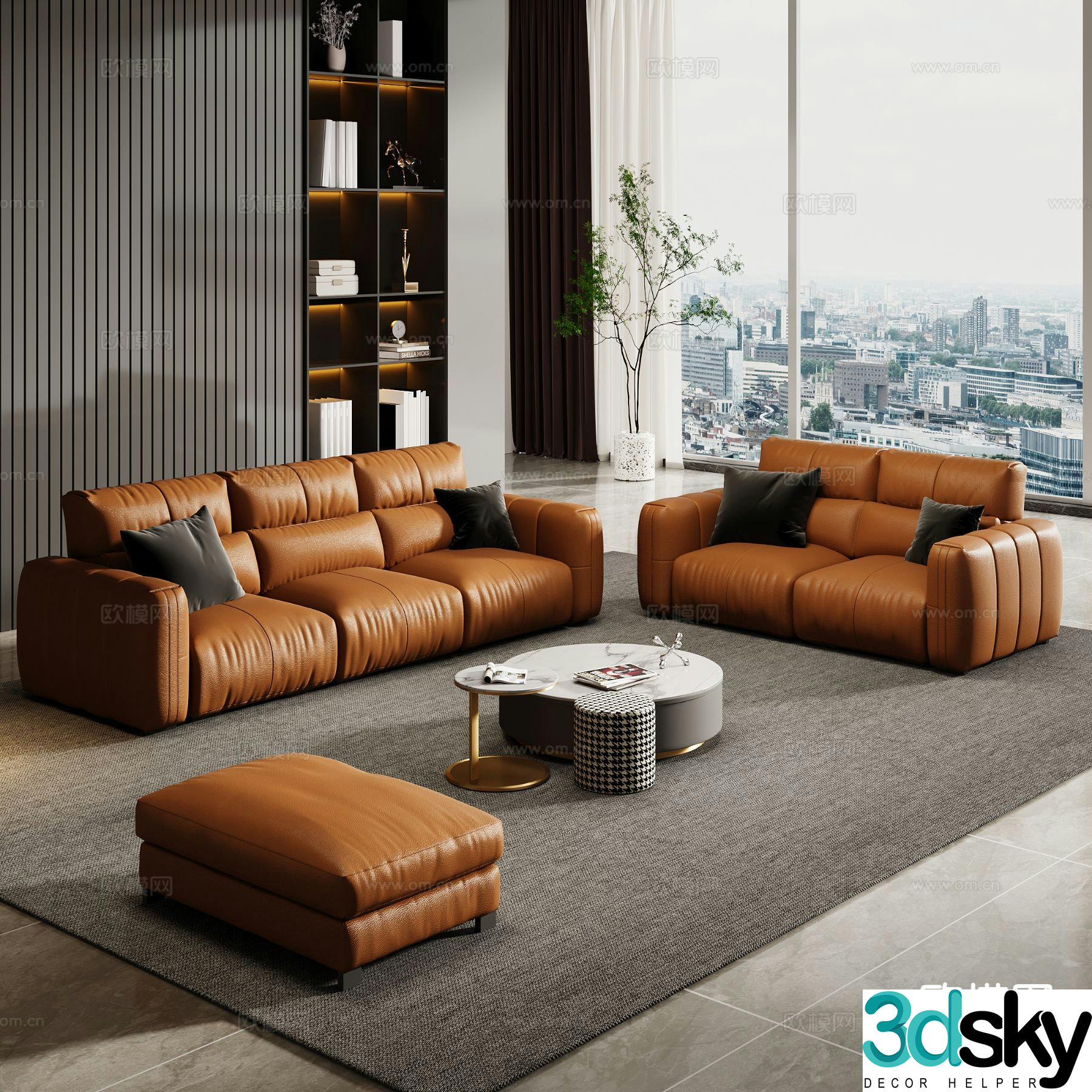 Modern modular sofa leather sofa 3d model