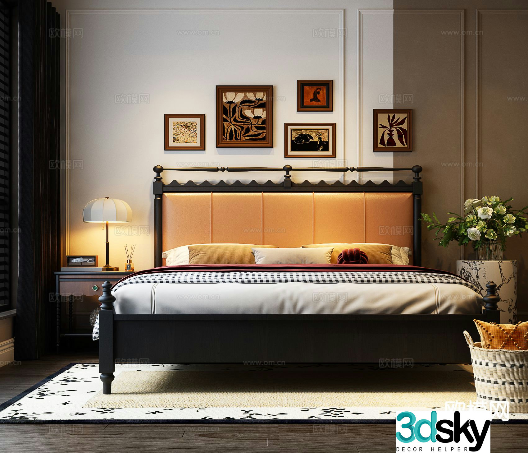 French retro double bed 3d model