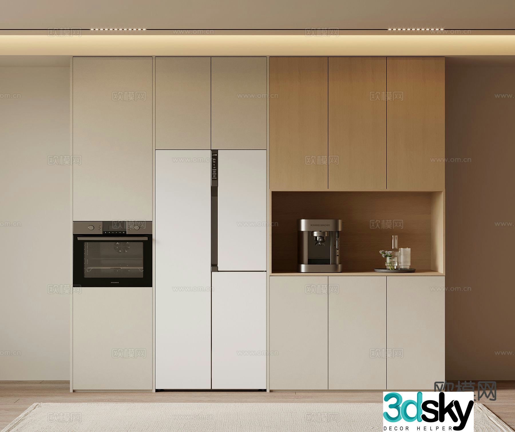 Modern sideboard refrigerator cabinet west kitchen cabinet 3d model