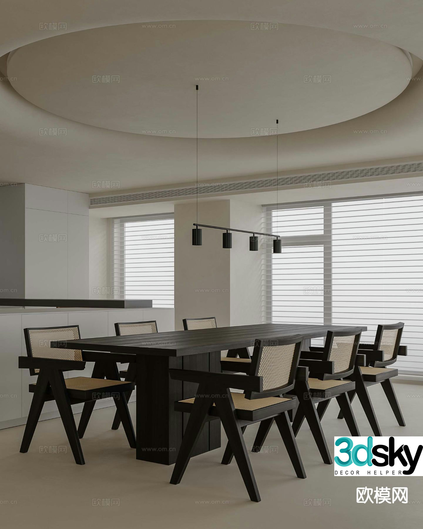 Wabi-sabi dining table and chairs 3d model