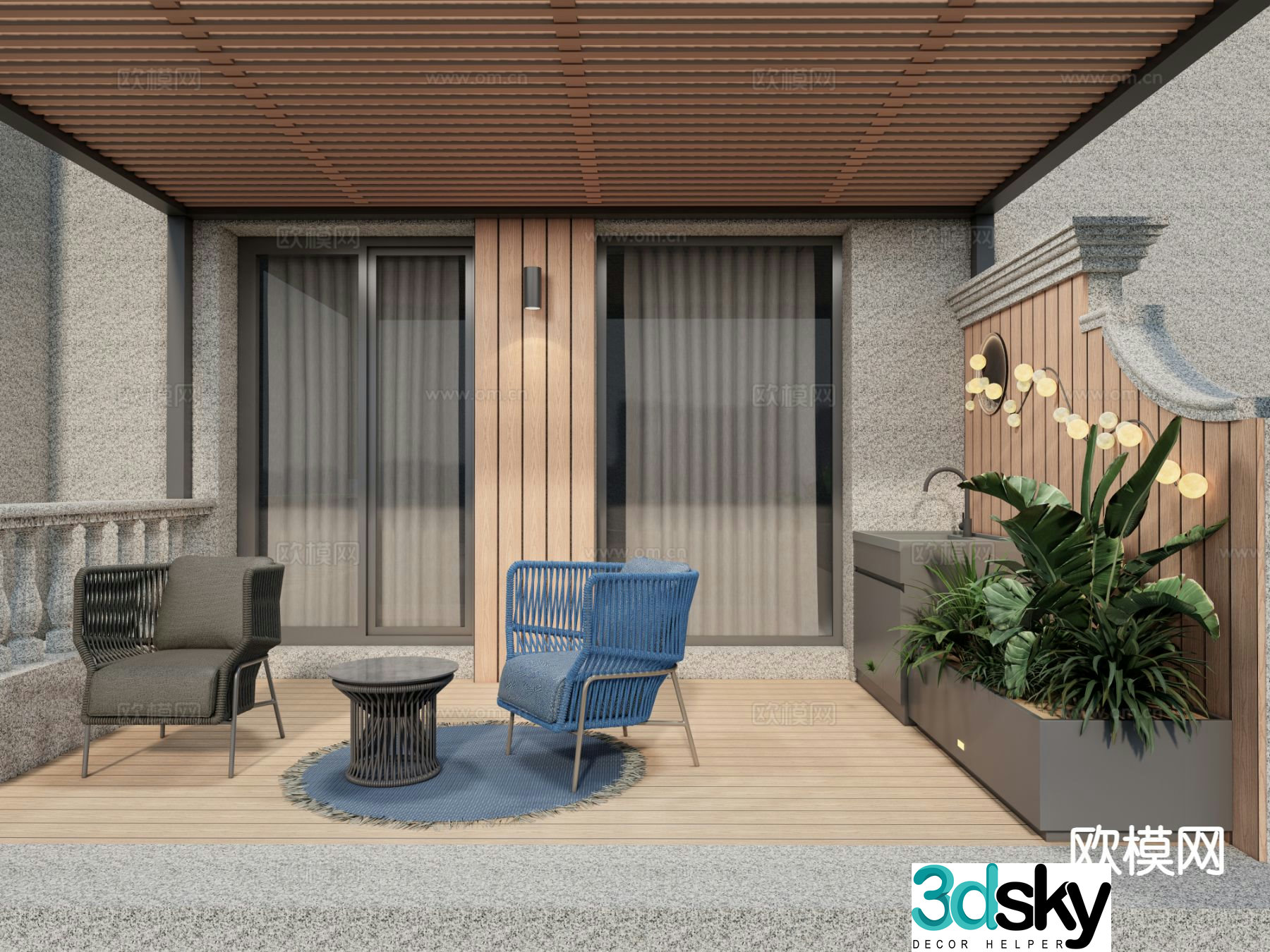 Modern roof garden terrace 3d model