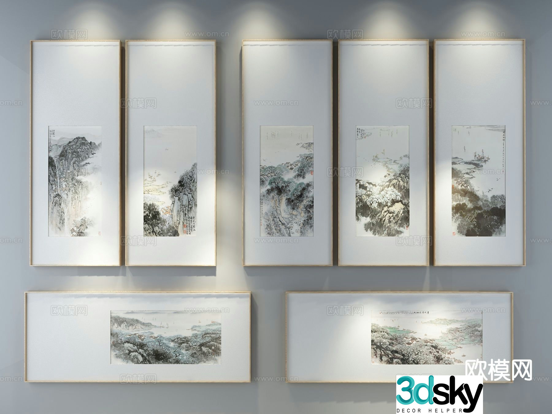New Chinese style ink painting decorative painting 3D model