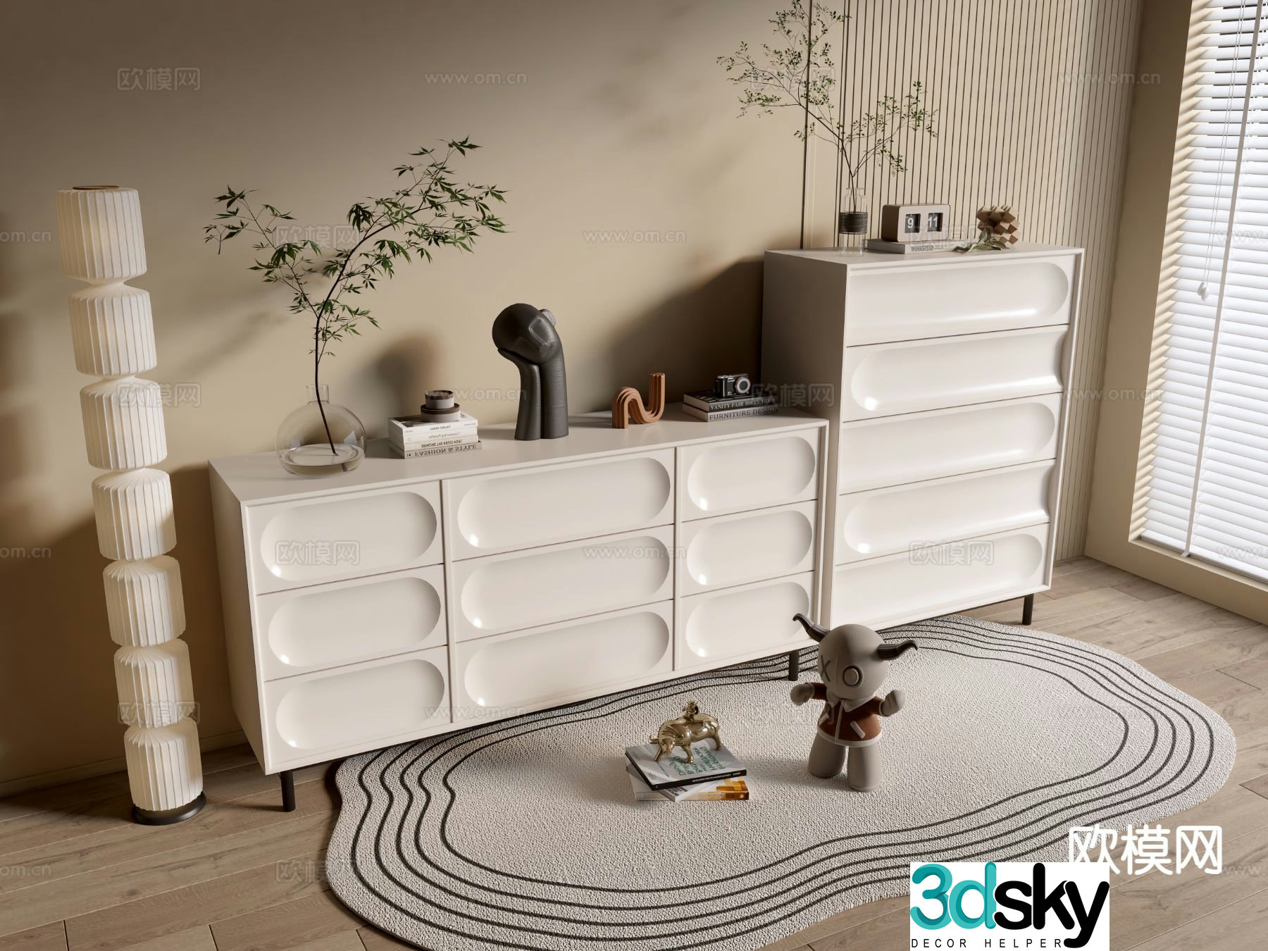 Cream style entrance cabinet side cabinet 3D model