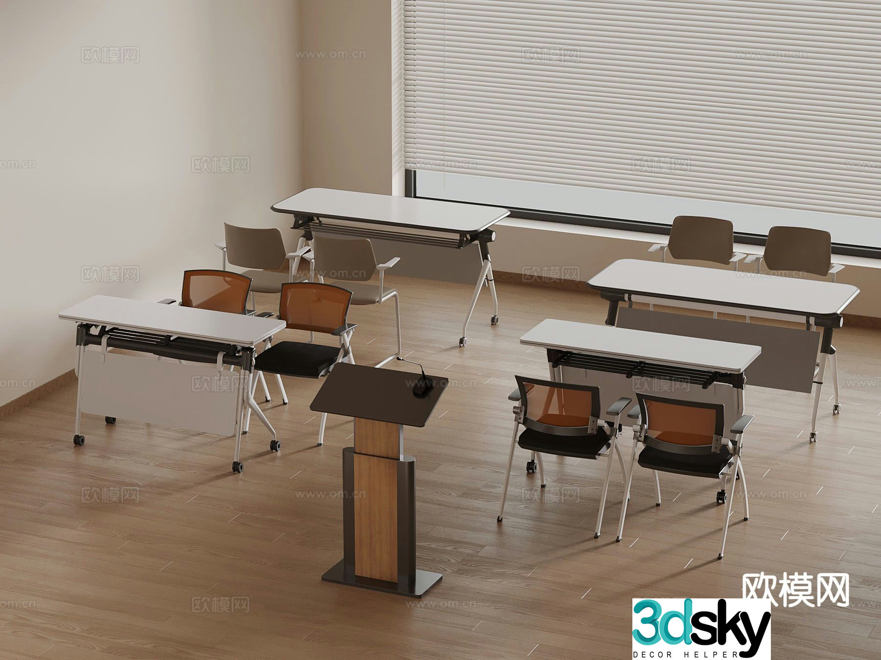 Conference table training table podium 3d model