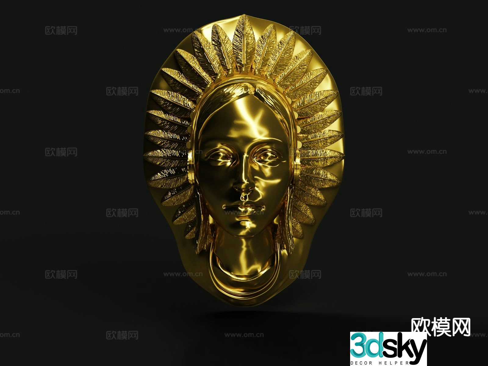 Indian gold mask sculpture 3d model