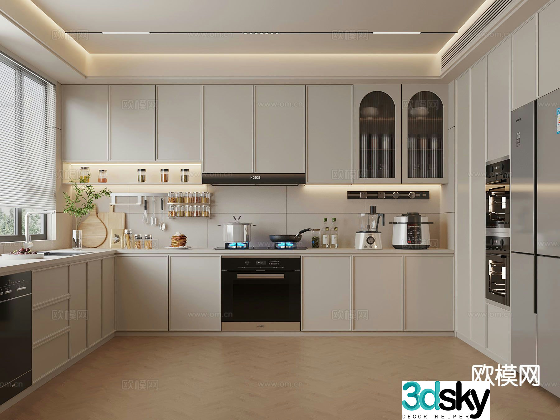 Cream style kitchen cabinet 3d model