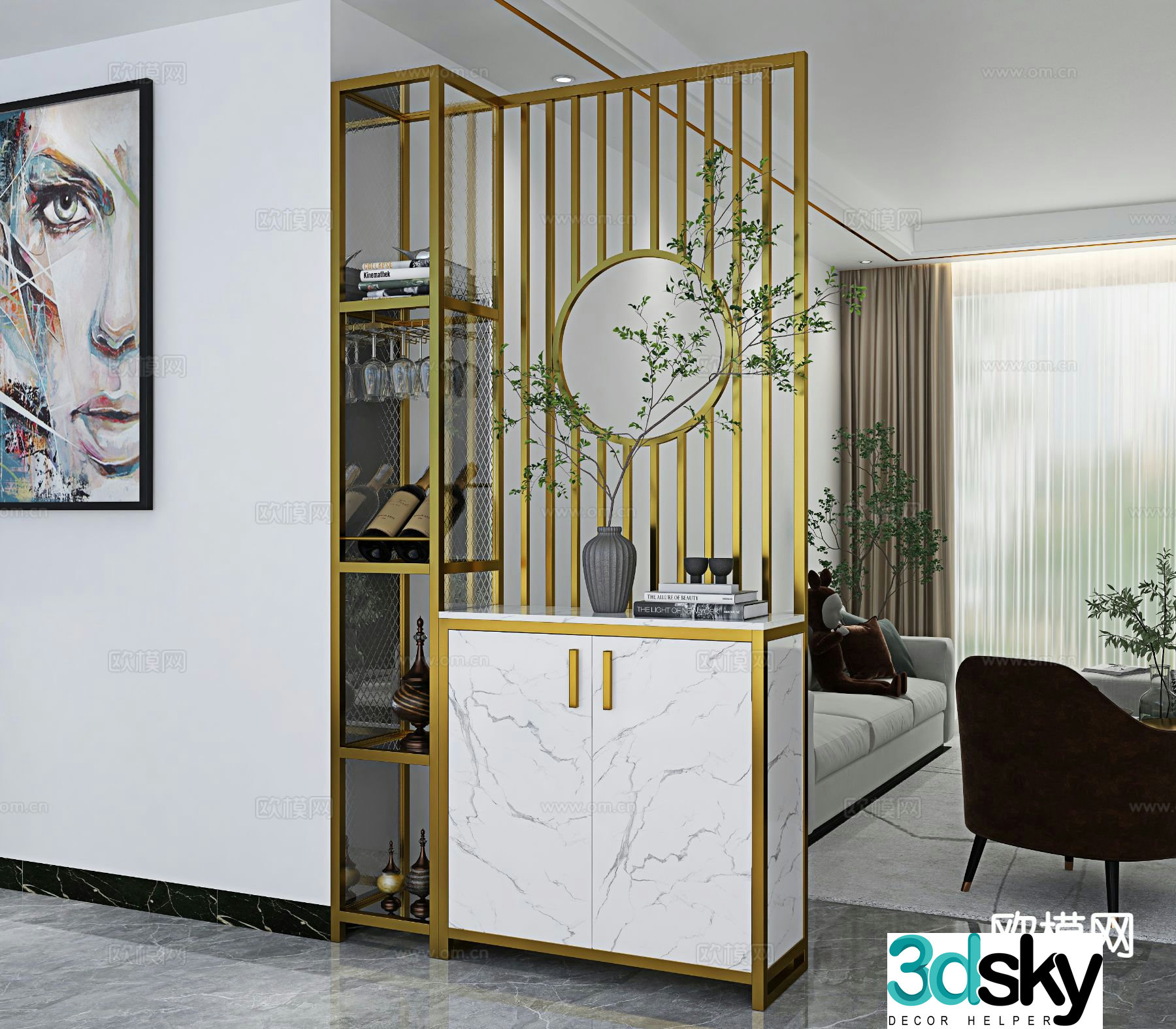 Light luxury entrance cabinet and partition cabinet 3D model