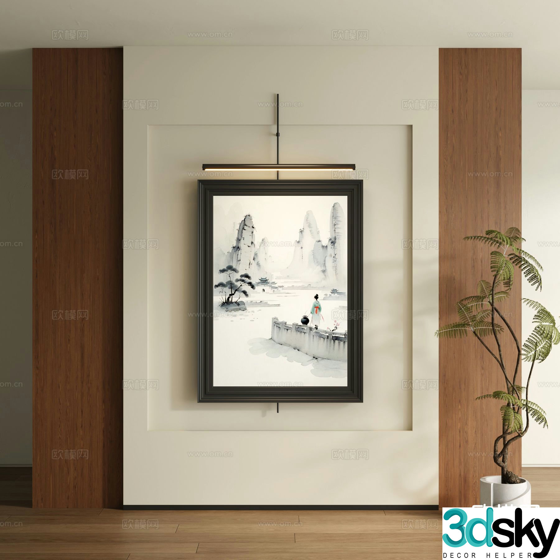 New Chinese style figure painting ink painting decorative painting 3D model