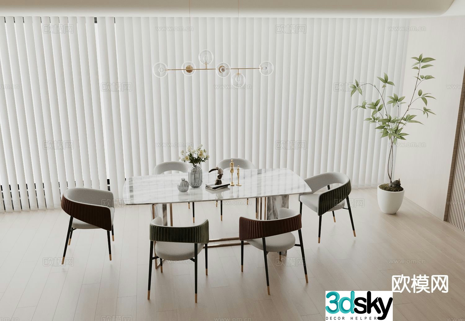 Modern dining table and chairs bar dining table 3d model