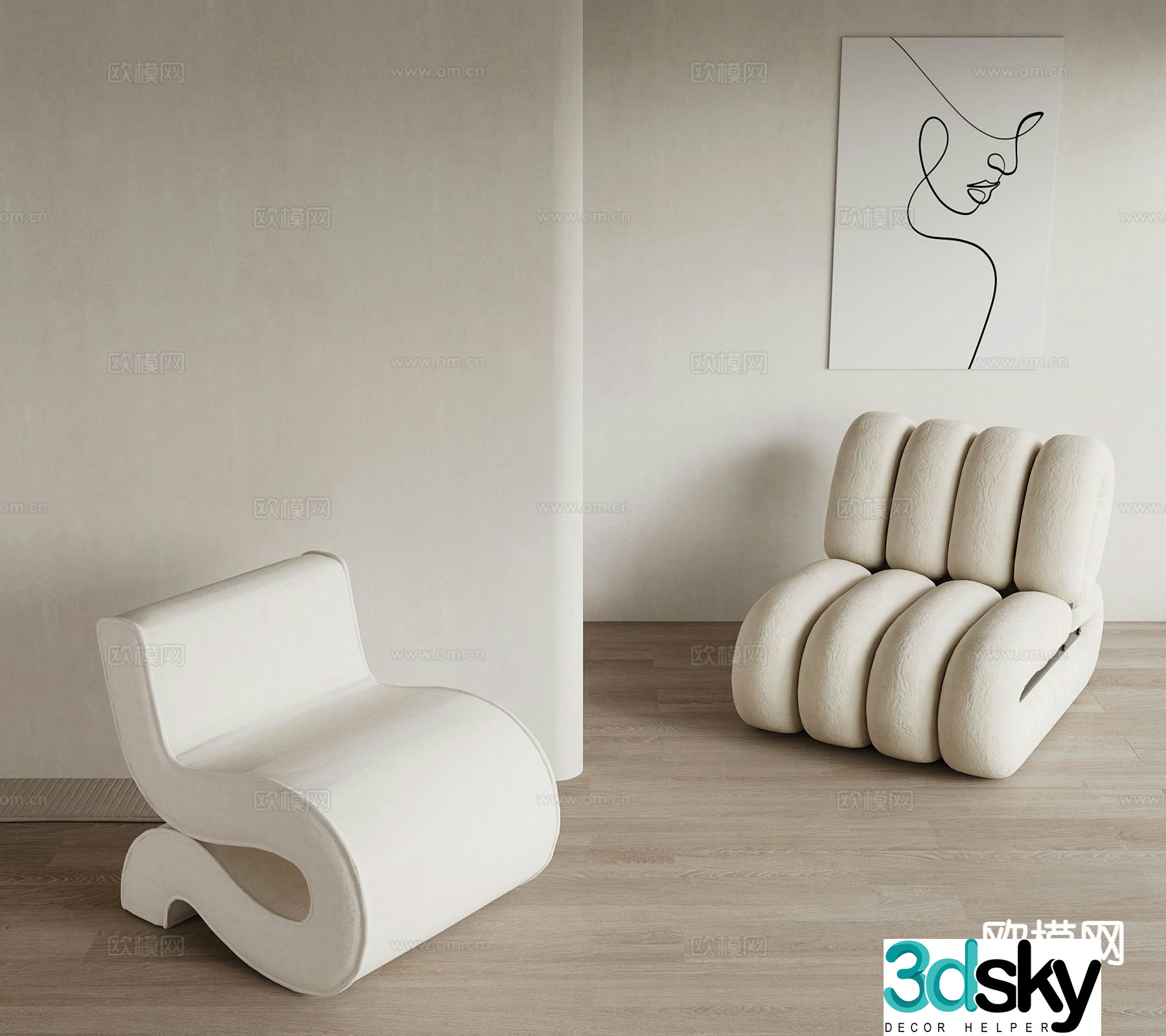Cream style single sofa 3d model