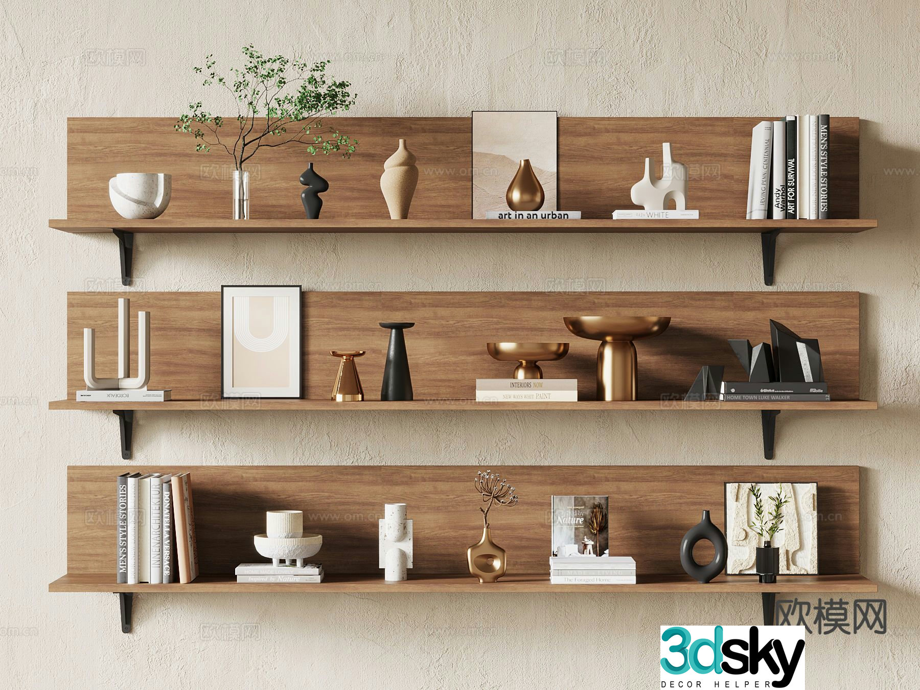 Wabi-sabi decorations books decorative paintings 3D model