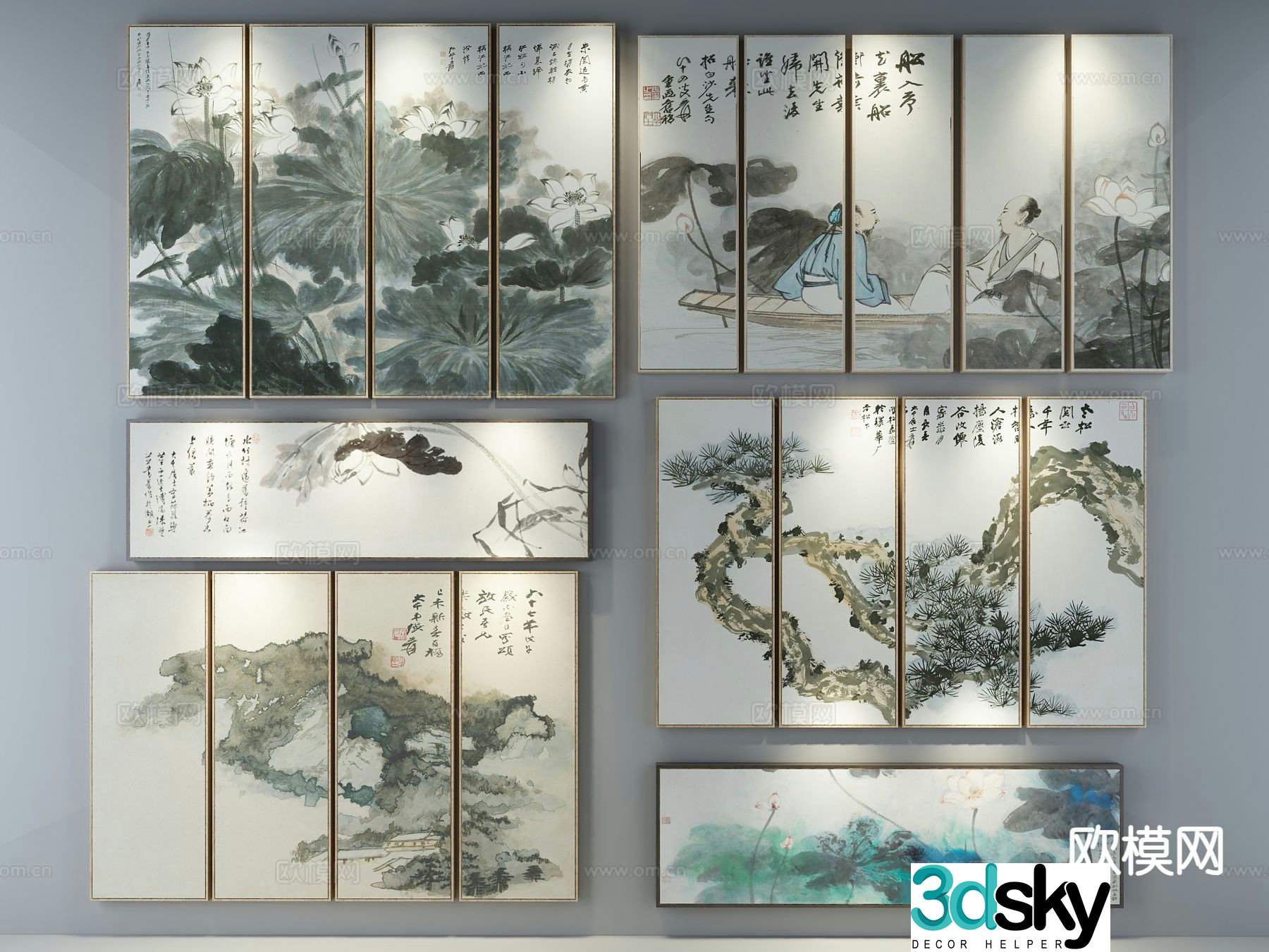 New Chinese style ink painting decorative painting 3D model