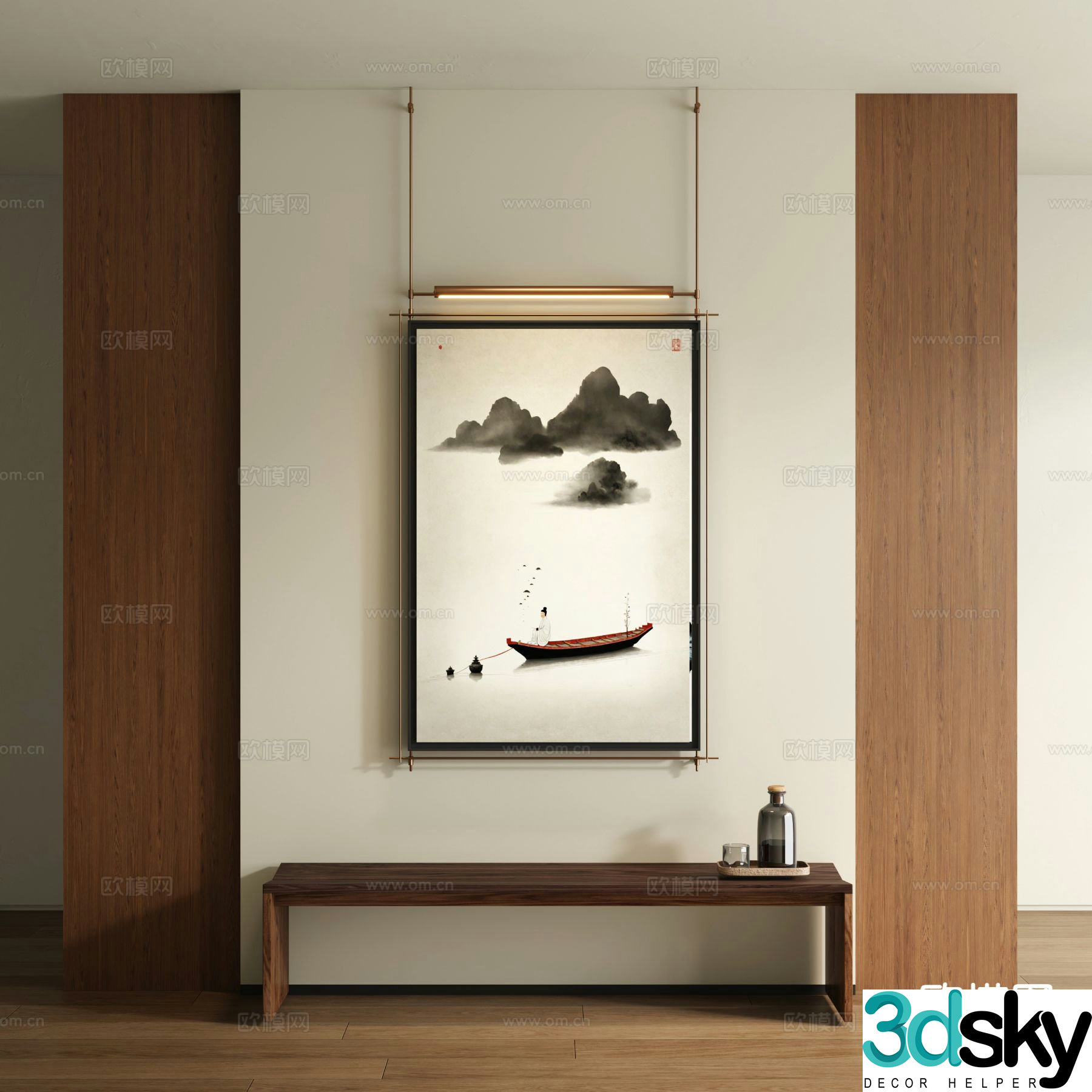 New Chinese style ink painting decorative painting 3D model