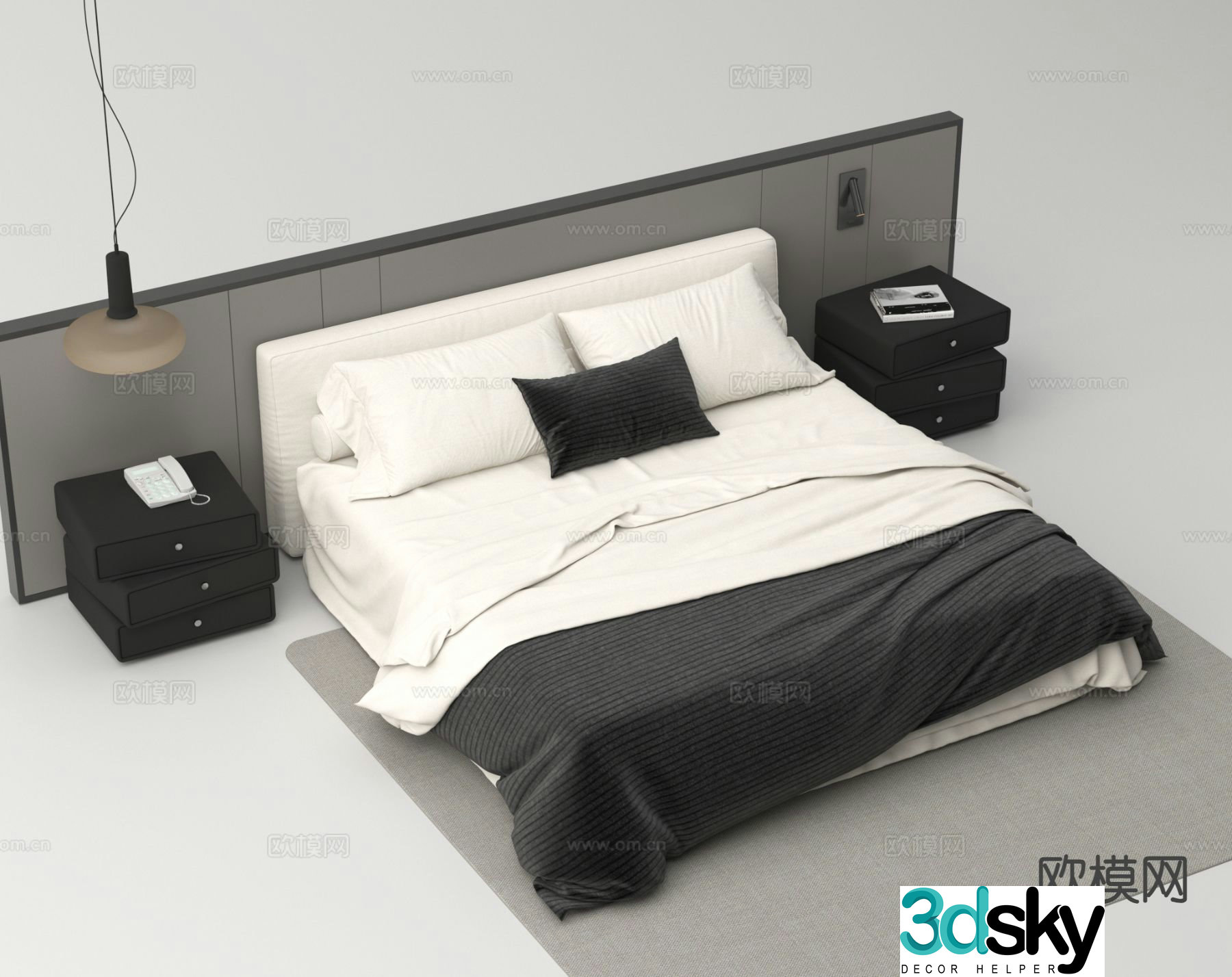 Modern double bed hotel double bed 3d model