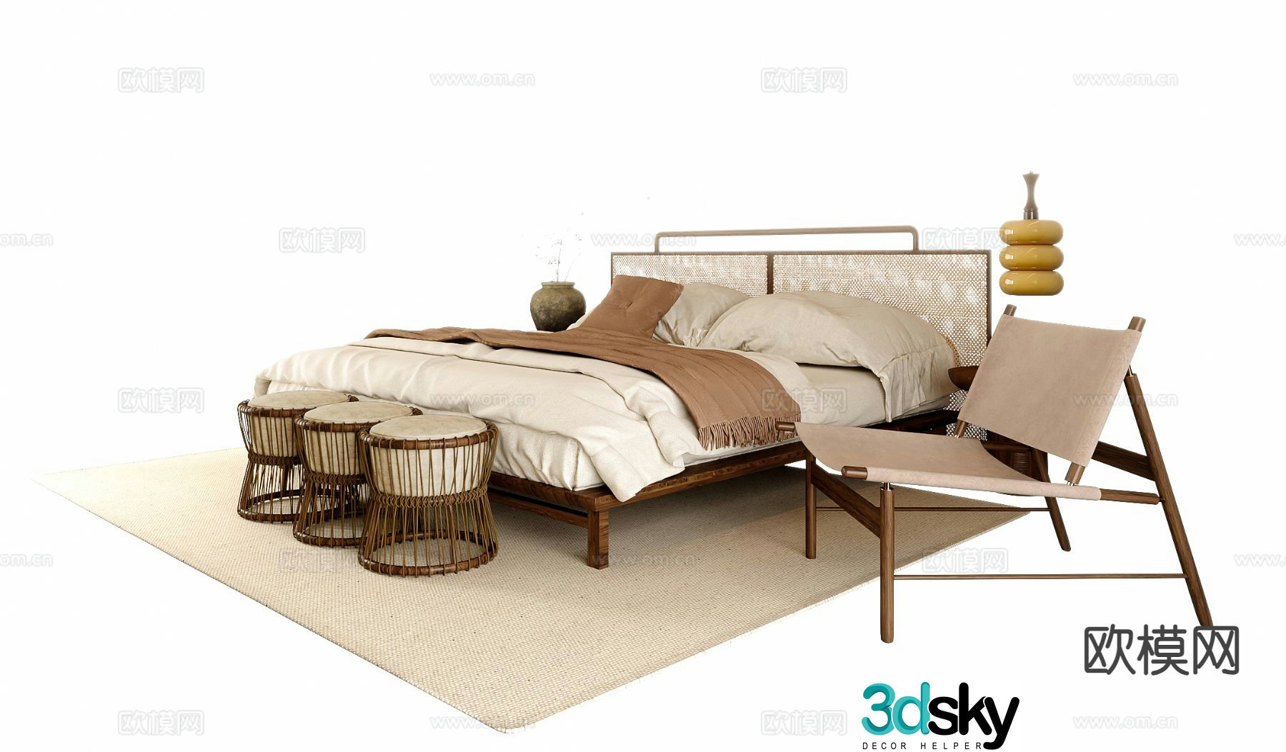Wabi-sabi double bed 3d model