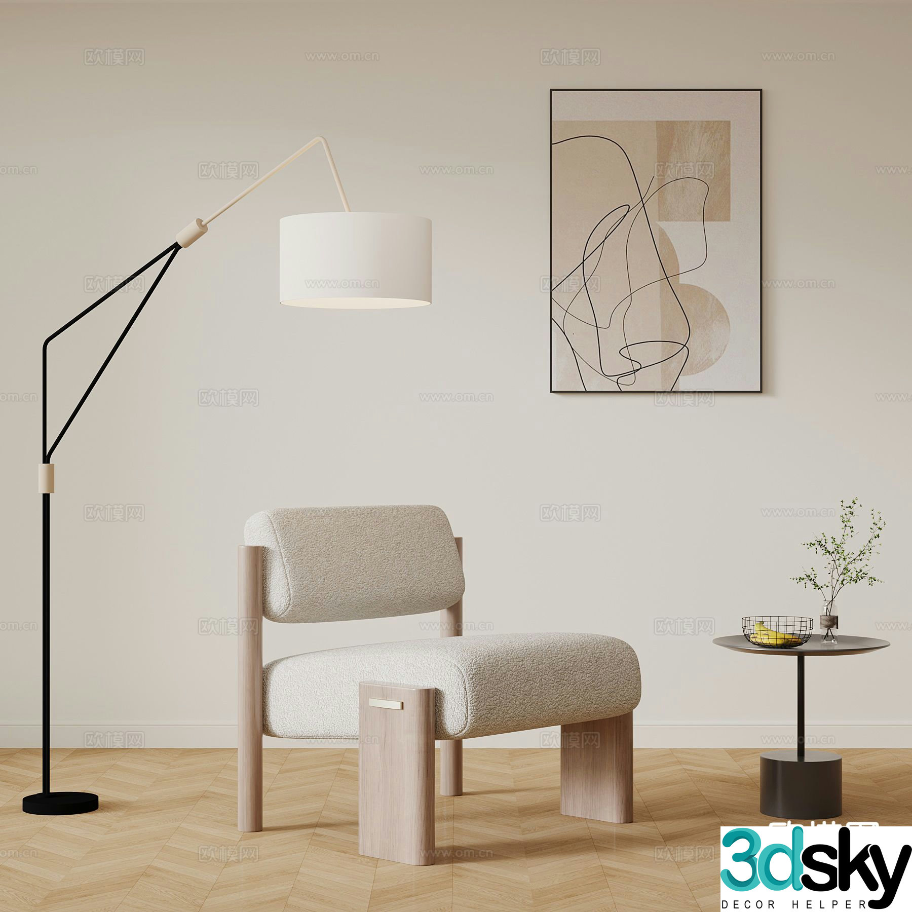 Cream style leisure chair 3d model