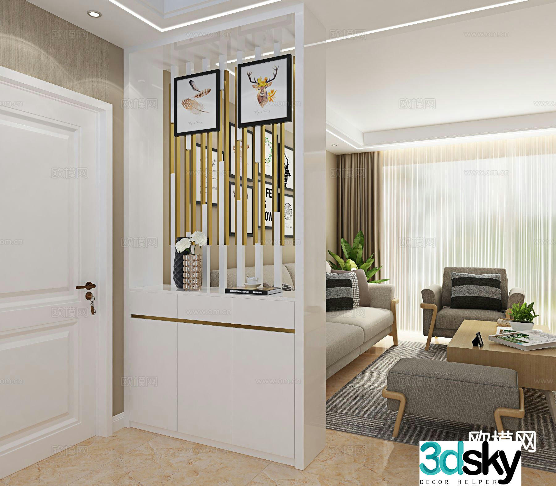Modern entrance cabinet and partition cabinet 3D model