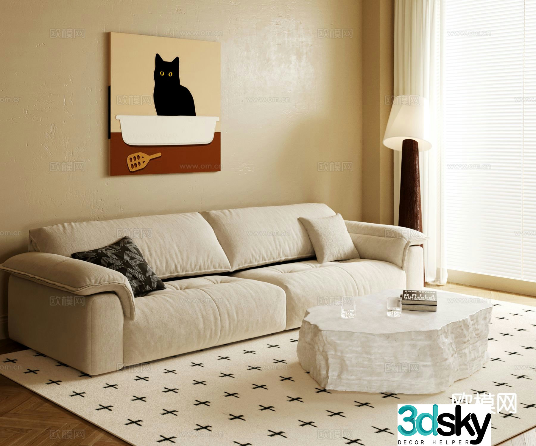 Cream style sofa double sofa 3d model