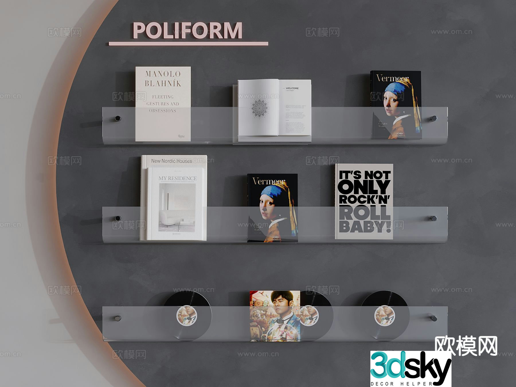 Books books magazines discs acrylic wall hanging magazine rack 3d model