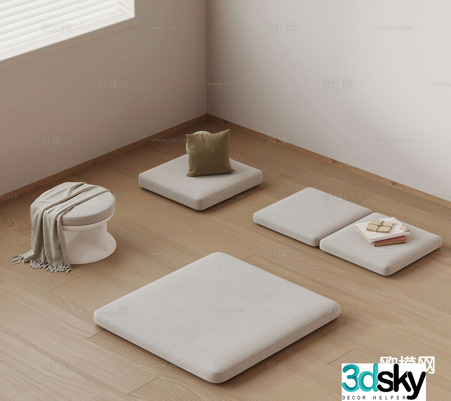Modern stool futon bay window cushion 3d model