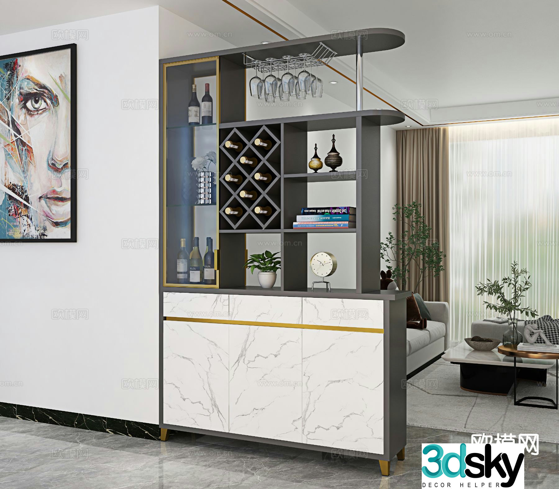 Modern entrance cabinet and partition cabinet 3D model