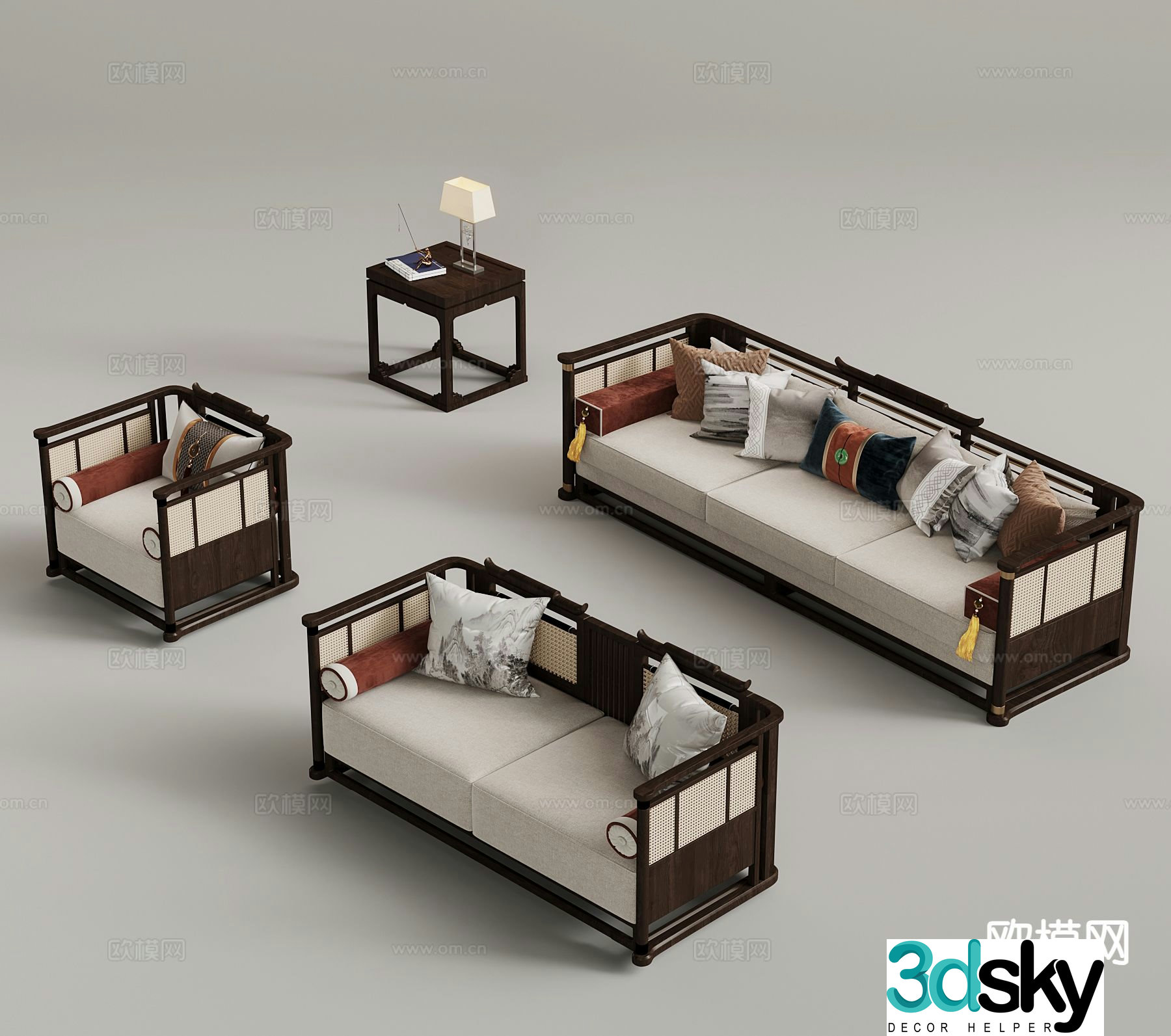 New Chinese style sofa single sofa double sofa 3d model