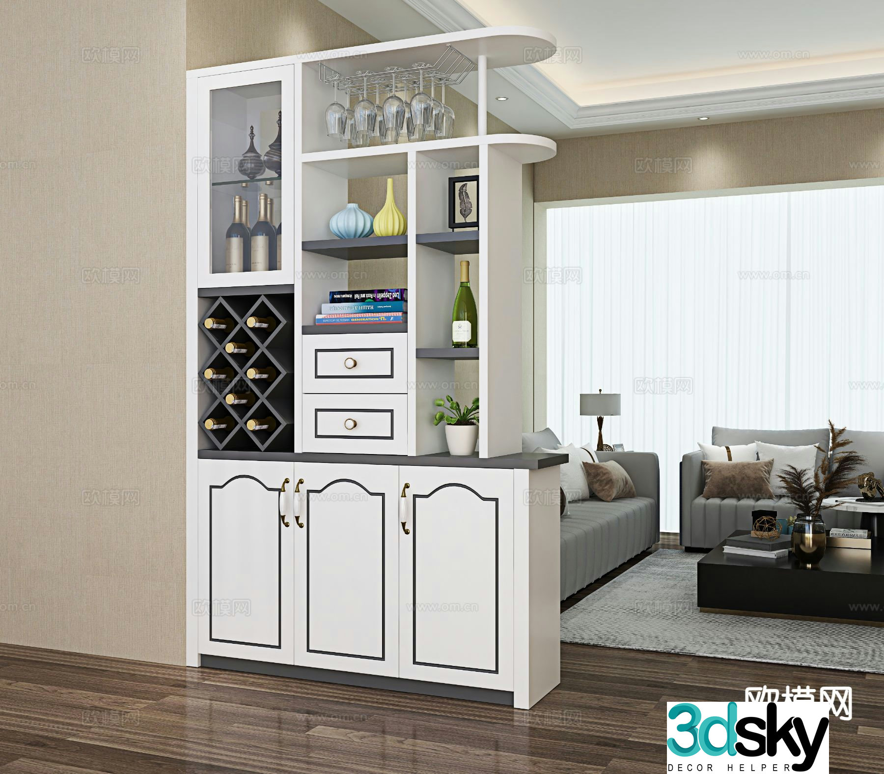 Simple European entrance cabinet and partition cabinet 3D model