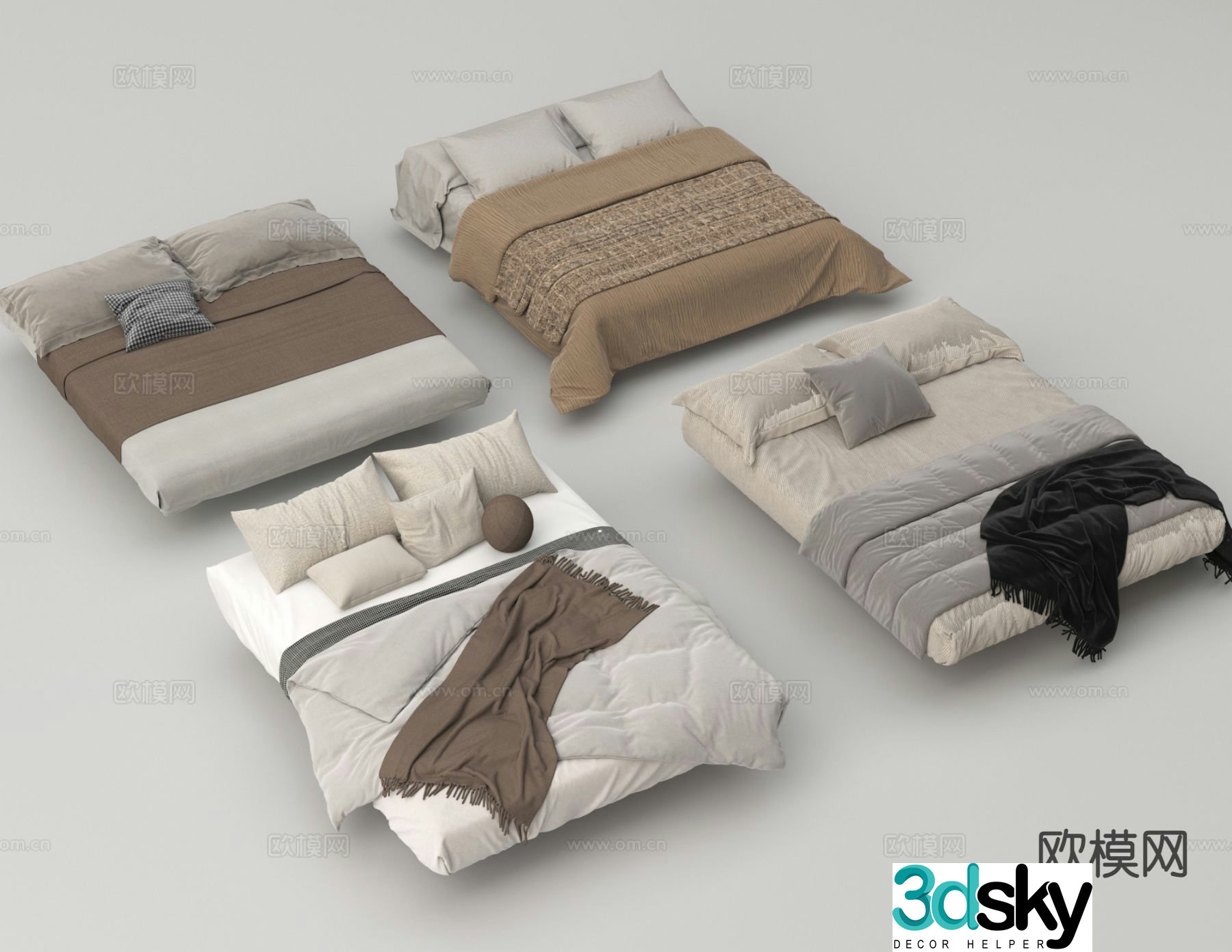 Modern tatami bed double bed 3d model
