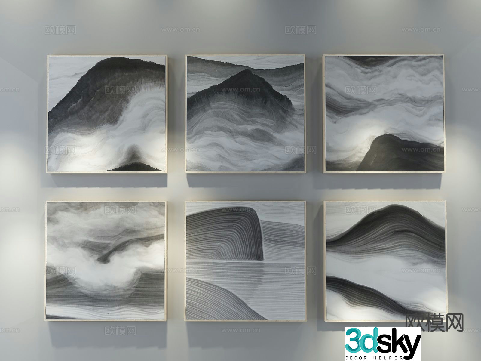 New Chinese style decorative painting black and white hanging painting 3d model