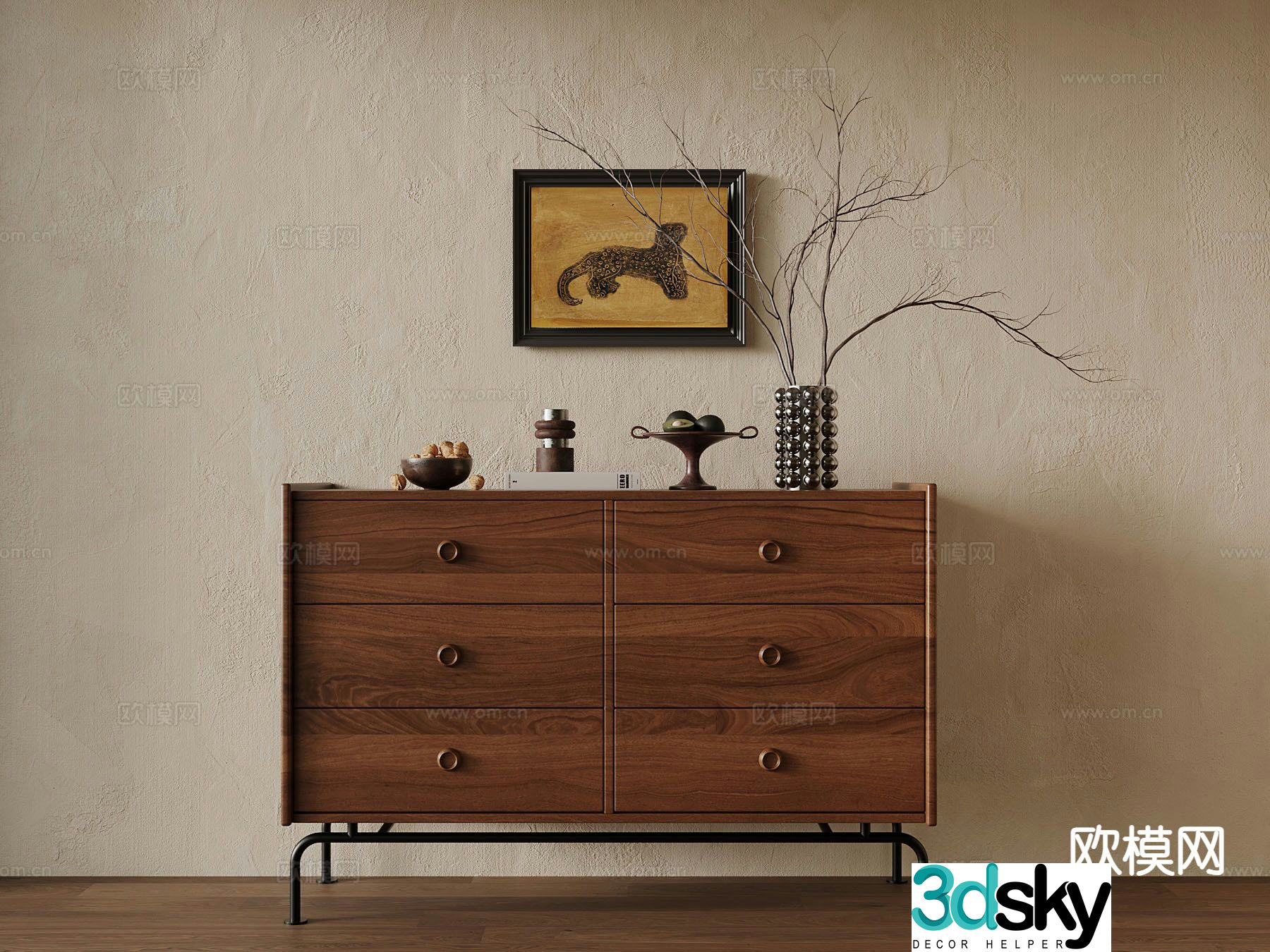 Medieval style entrance cabinet side cabinet chest of drawers 3D model