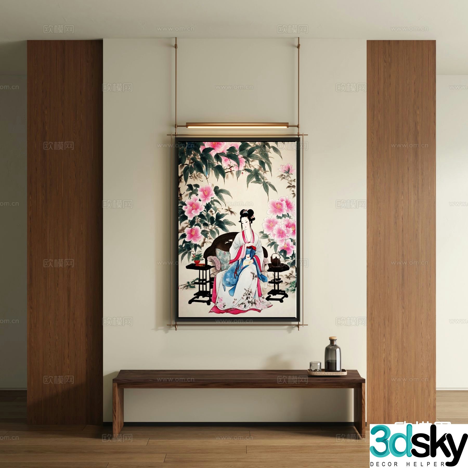 New Chinese style figure painting decorative painting 3d model