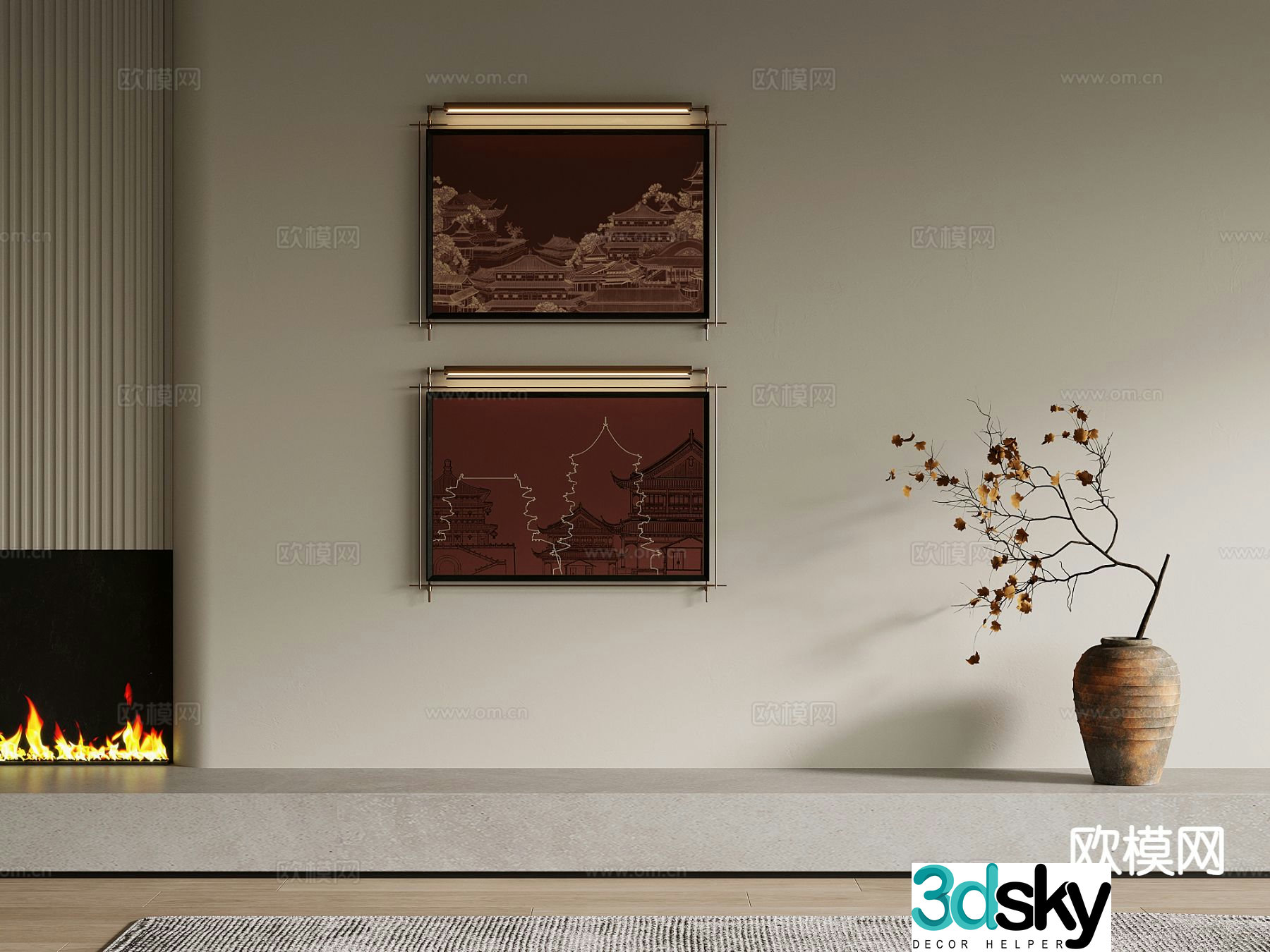 New Chinese style decorative painting hanging painting architectural painting 3d model