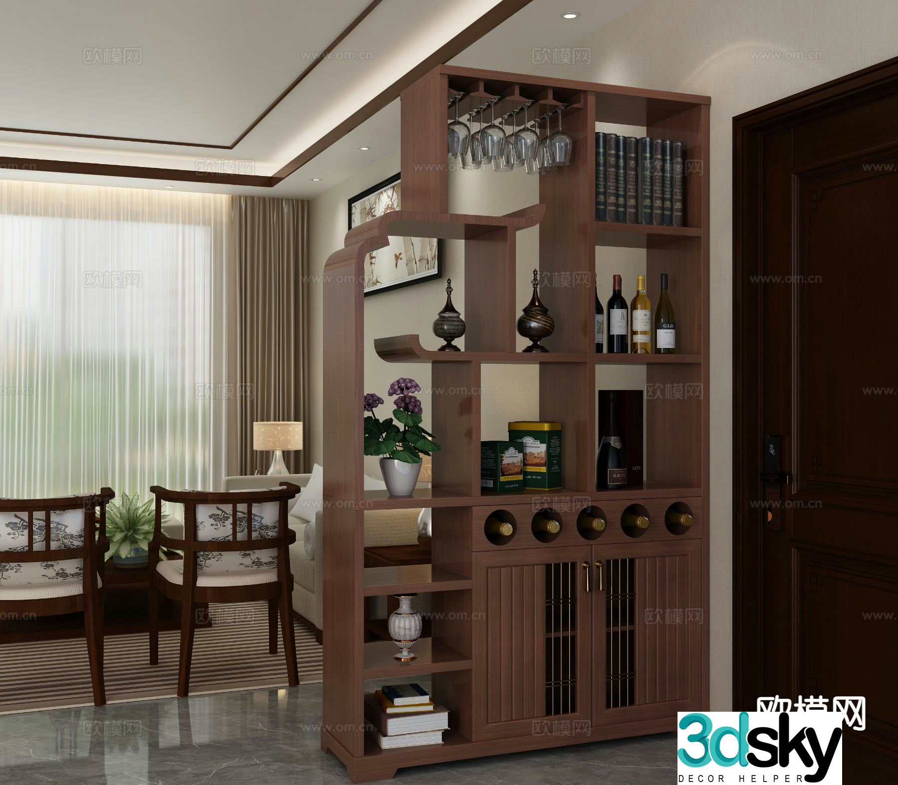 Chinese style entrance cabinet partition cabinet 3D model
