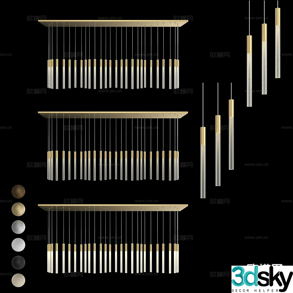 Light luxury decorative lamp long chandelier 3D model